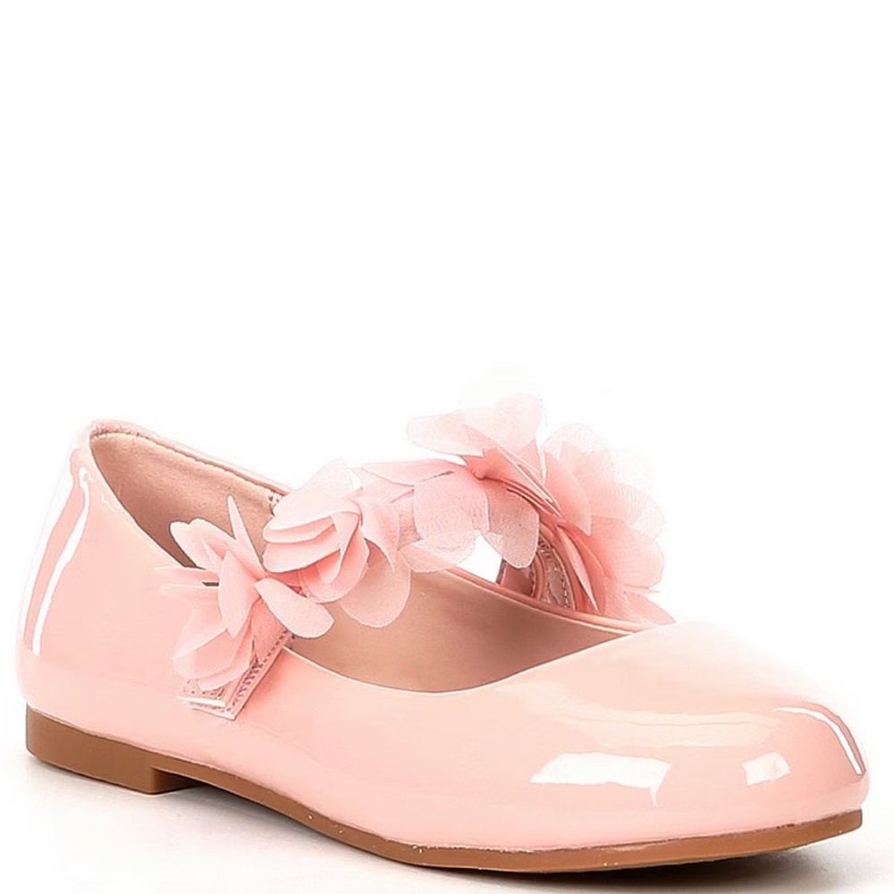 Girls’s Copper Key Blossom Chiffon Patent Floral Flats- Blush Size 11